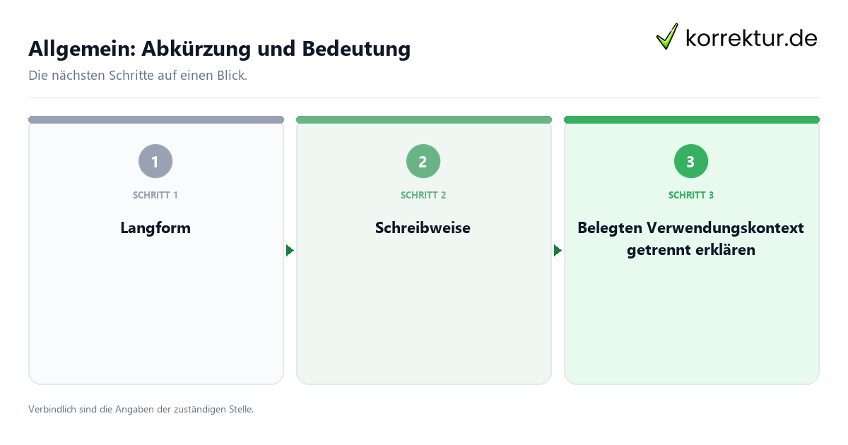 Allgemein: Abkürzung und Bedeutung mit einem Ablauf aus Prüfung, Kontakt und Dokumentation