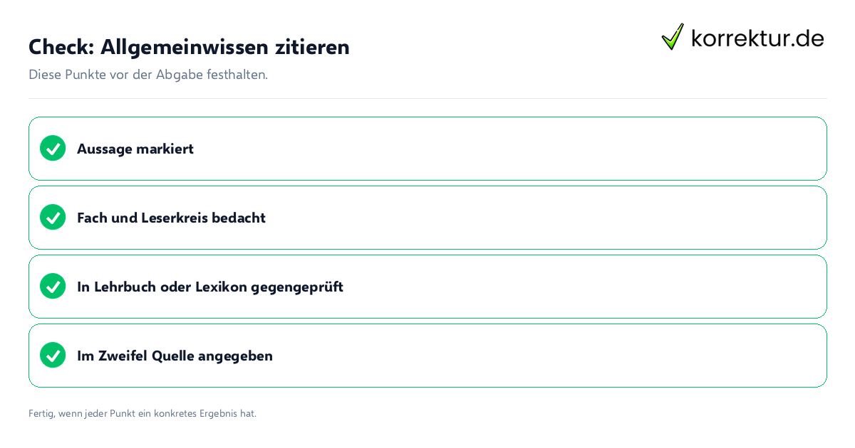 Check: Allgemeinwissen zitieren Allgemeinwissen zitieren: Prüfliste mit vier Punkten