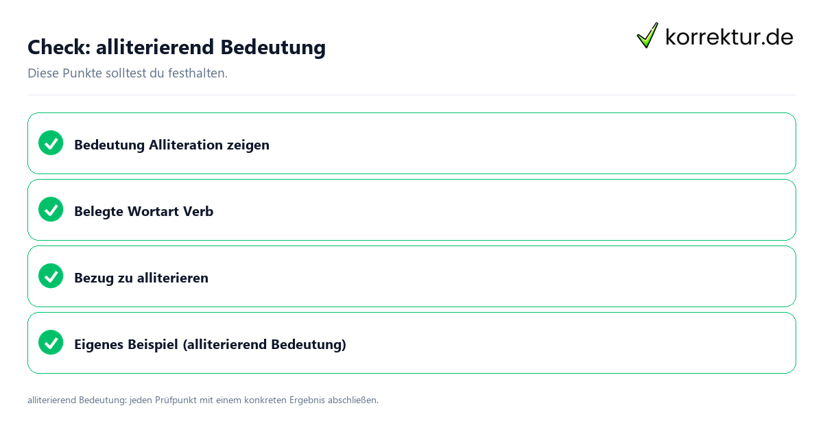 Alliterierend Bedeutung mit einer themenspezifischen Checkliste