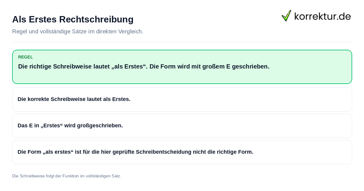 Als Erstes Rechtschreibung Konkrete Regel und vollständige Beispielsätze zu Als Erstes Rechtschreibung