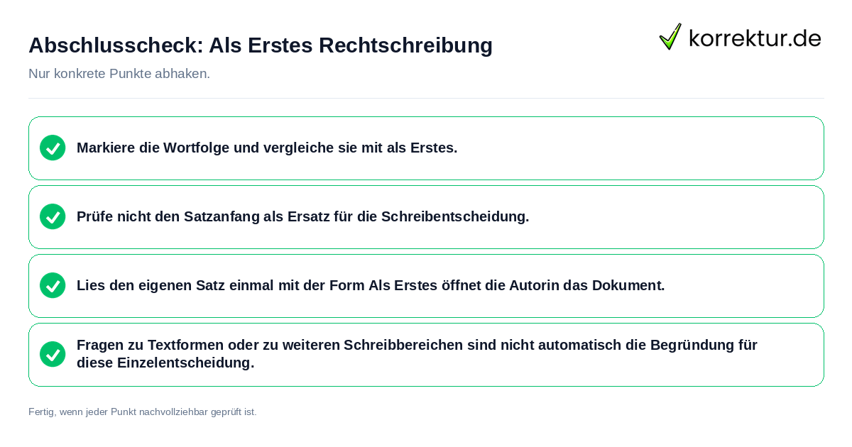 Abschlusscheck: Als Erstes Rechtschreibung Konkreter Abschlusscheck zu Als Erstes Rechtschreibung