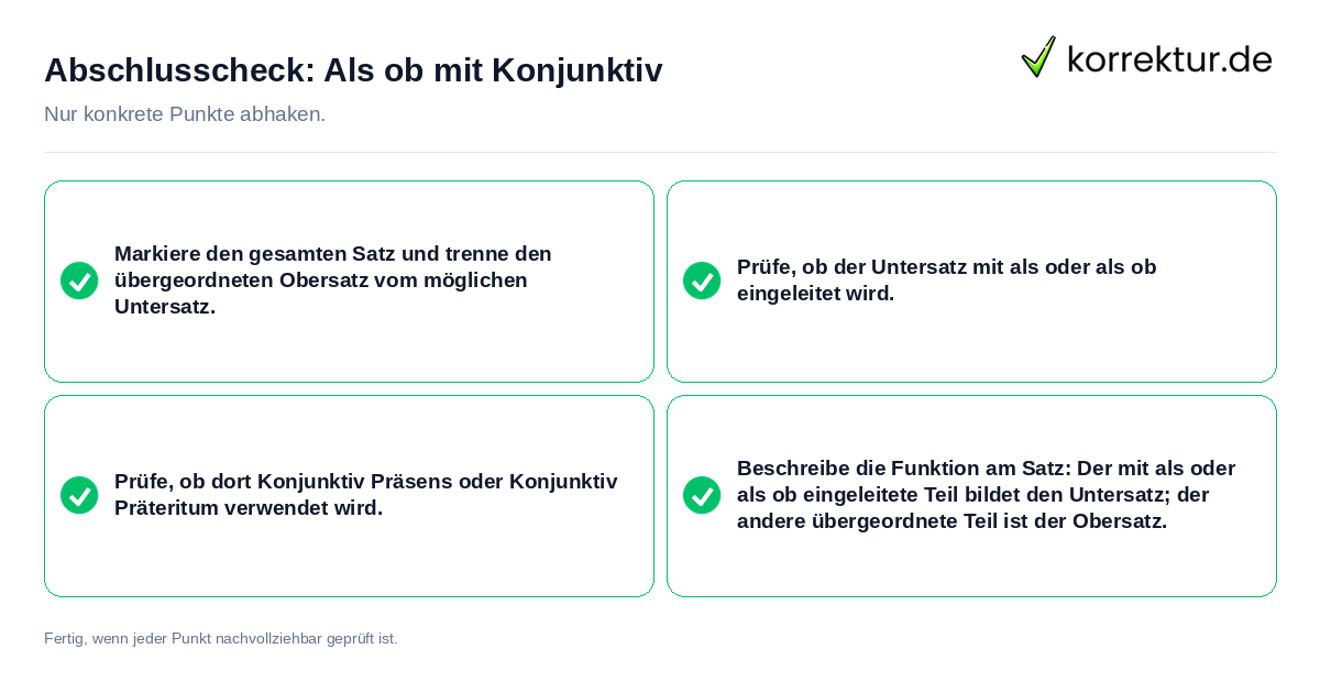 Konkreter Abschlusscheck zu Als ob mit Konjunktiv