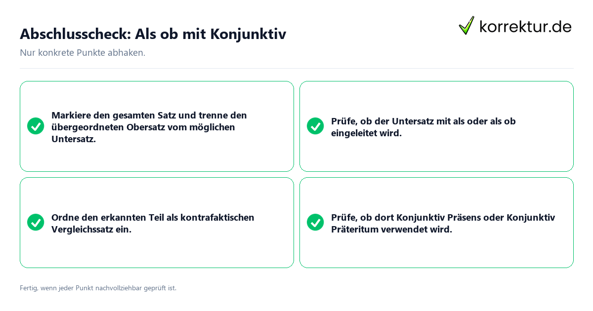Abschlusscheck: Als ob mit Konjunktiv Konkreter Abschlusscheck zu Als ob mit Konjunktiv