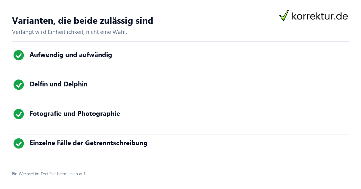Varianten, die beide zulässig sind Rechtschreibung: zulässige Varianten