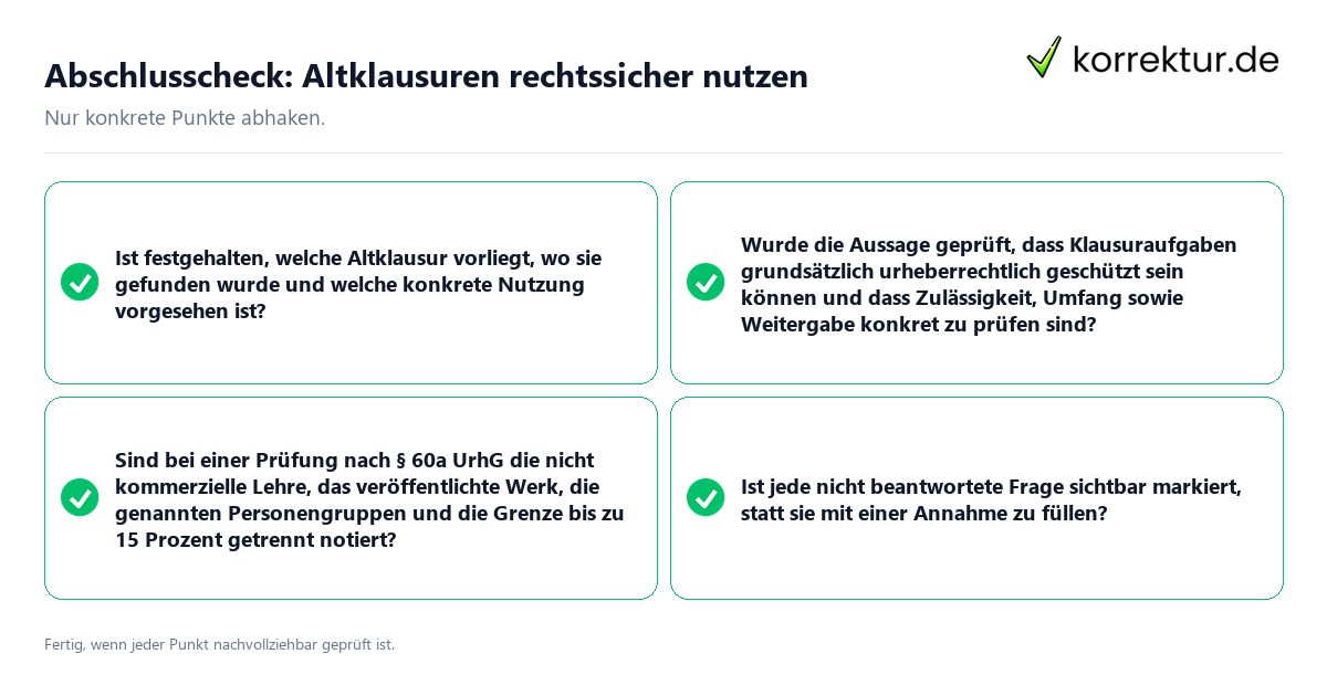 Konkreter Abschlusscheck zu Altklausuren rechtssicher nutzen