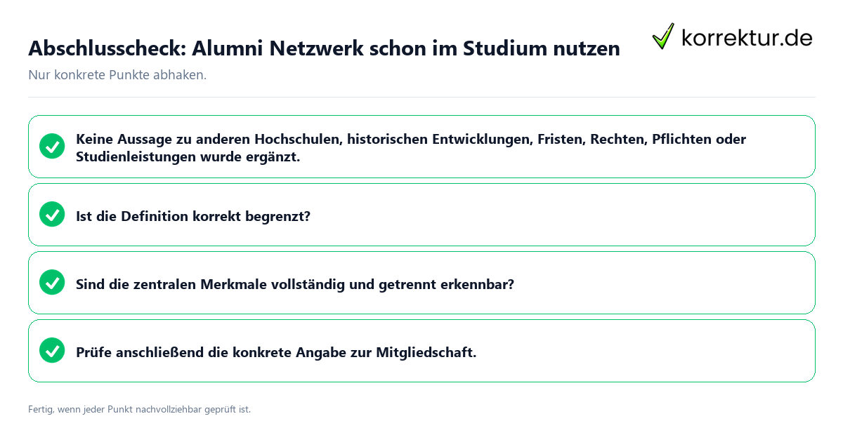 Konkreter Abschlusscheck zu Alumni Netzwerk schon im Studium nutzen