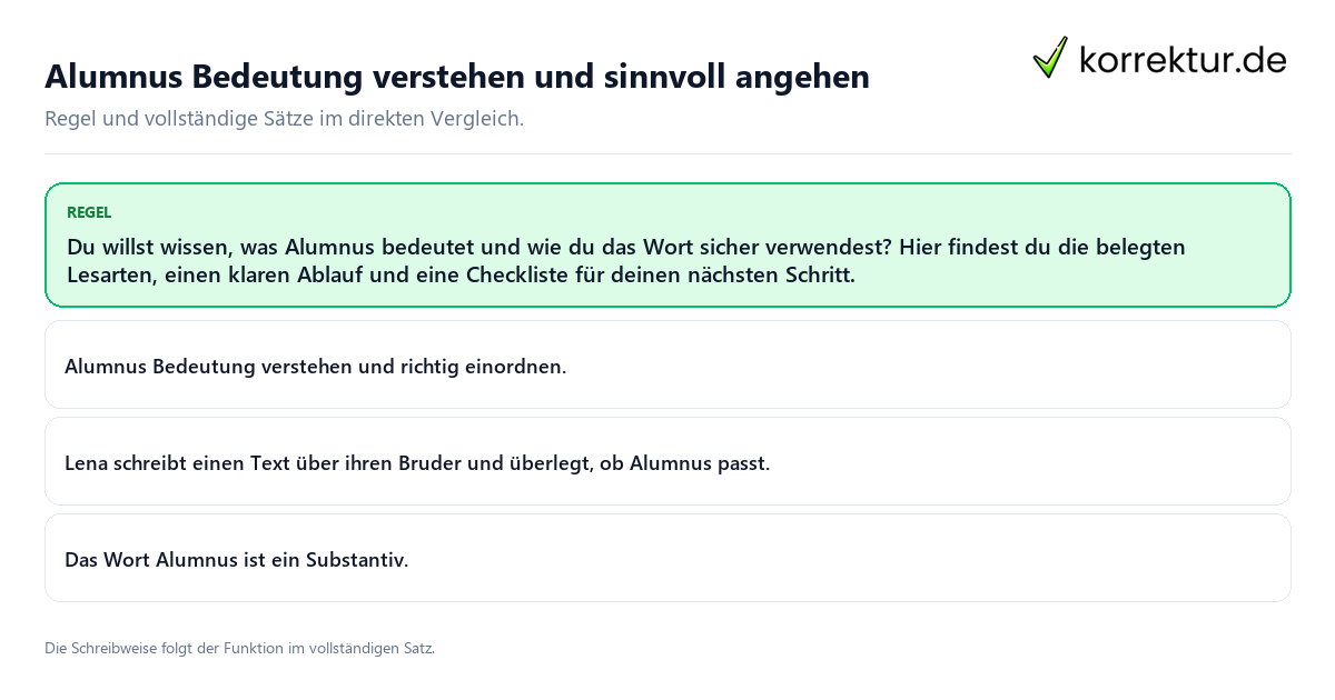 Konkrete Regel und vollständige Beispielsätze zu Alumnus Bedeutung verstehen und sinnvoll angehen
