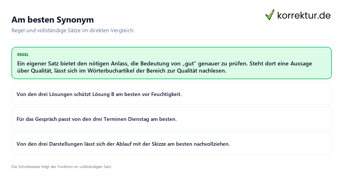 Am besten Synonym Konkrete Regel und vollständige Beispielsätze zu Am besten Synonym