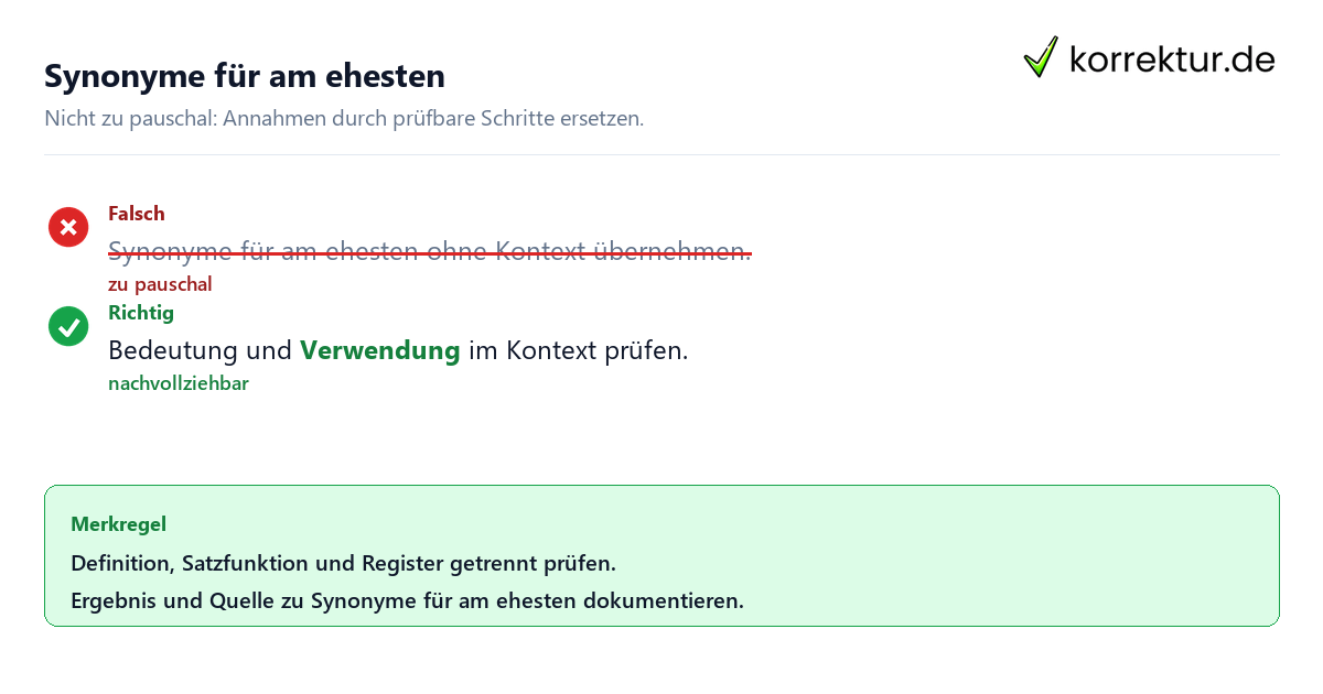 Synonyme für am ehesten Ungeeignete und belastbare Vorgehensweise bei Synonyme für am ehesten