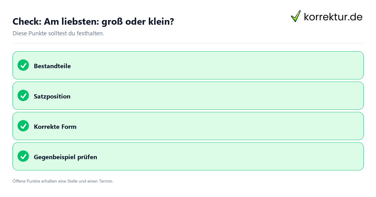 Am liebsten: groß oder klein? mit Checkliste für Unterlagen und nächste Schritte