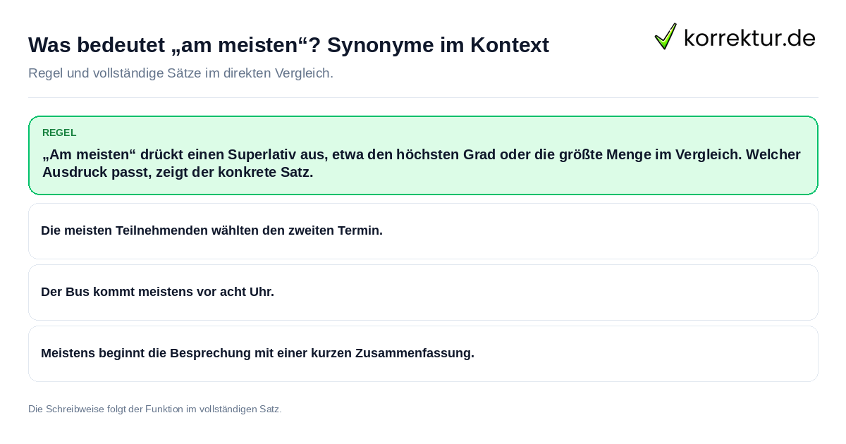 Was bedeutet „am meisten“? Synonyme im Kontext Konkrete Regel und vollständige Beispielsätze zu Was bedeutet „am meisten“? Synonyme im Kontext