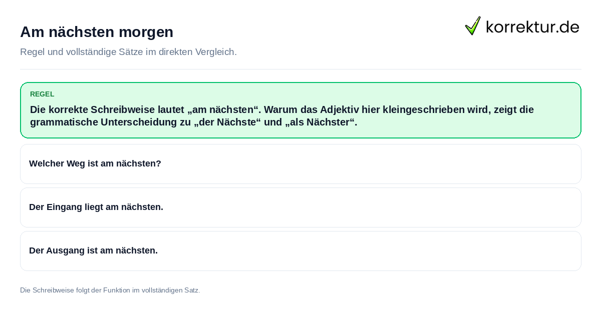 Konkrete Regel und vollständige Beispielsätze zu Am nächsten morgen