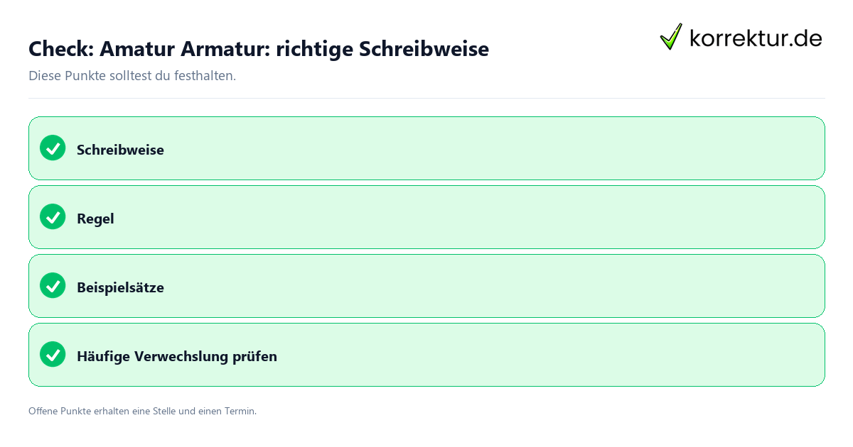 Amatur Armatur: richtige Schreibweise mit Checkliste für Unterlagen und nächste Schritte