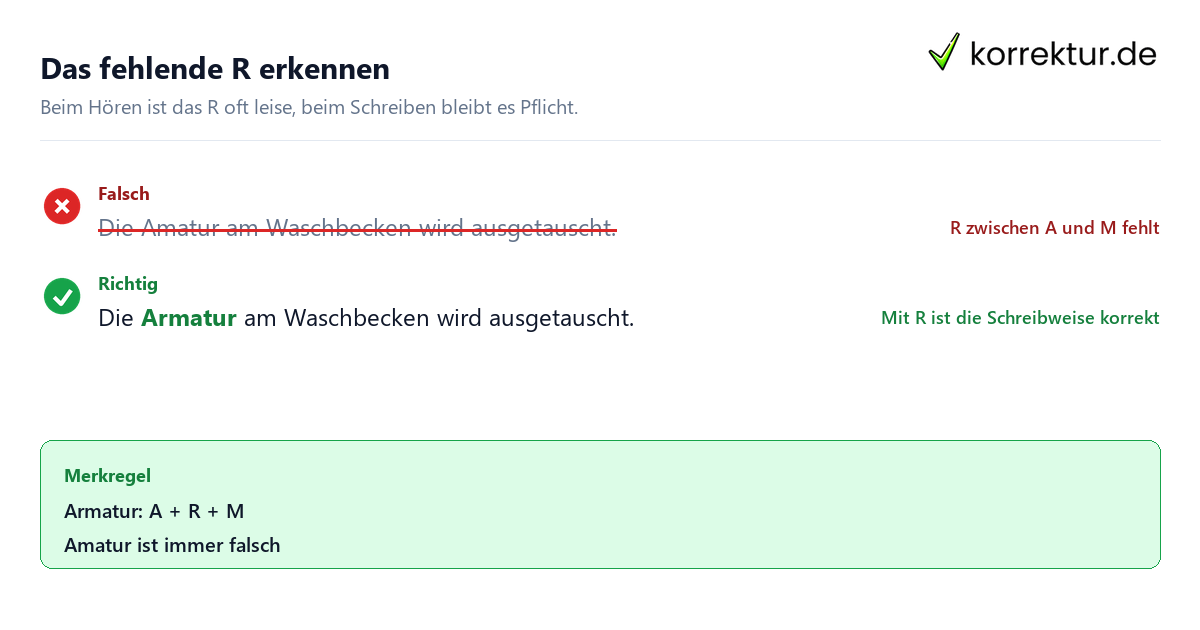 Das fehlende R erkennen Armatur oder Amatur? Schreibweise mit R richtig prüfen