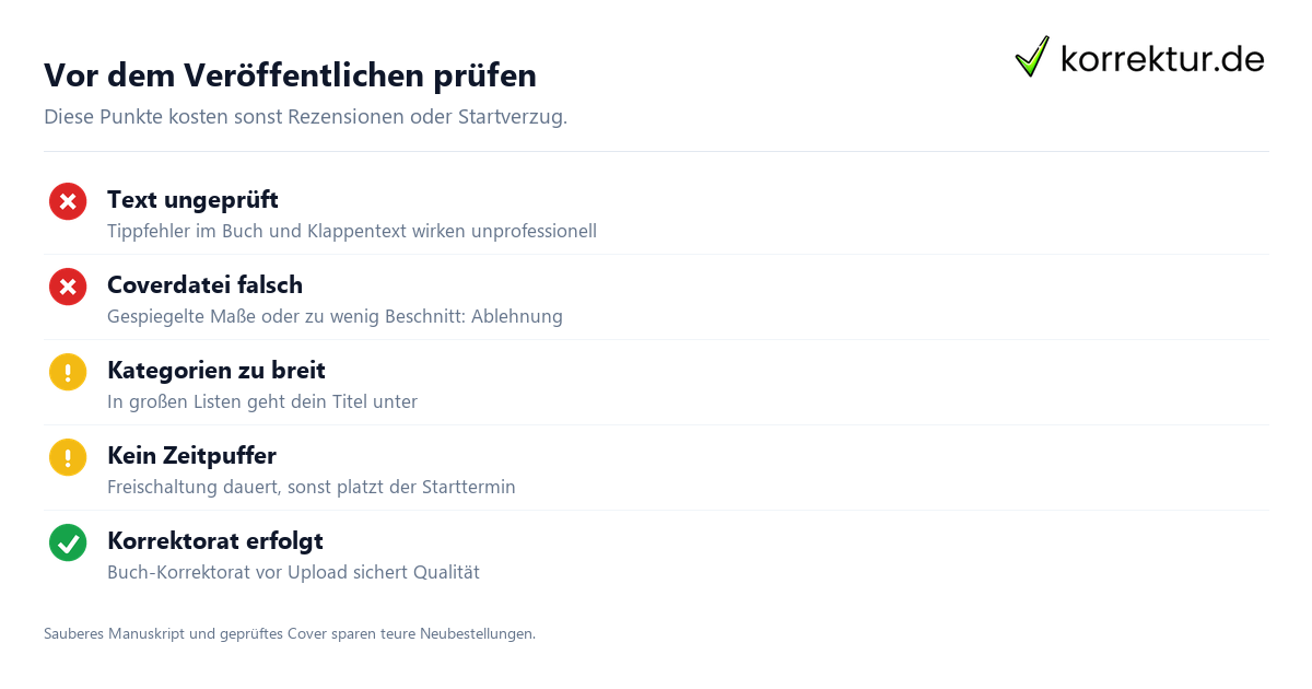 Vor dem Veröffentlichen prüfen Amazon KDP Checkliste typische Fehler vor Veröffentlichung