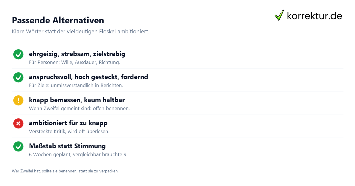 Ambitionierte Ziele richtig belegen Ambitioniert Bedeutung: Checkliste für Antraege und Berichte