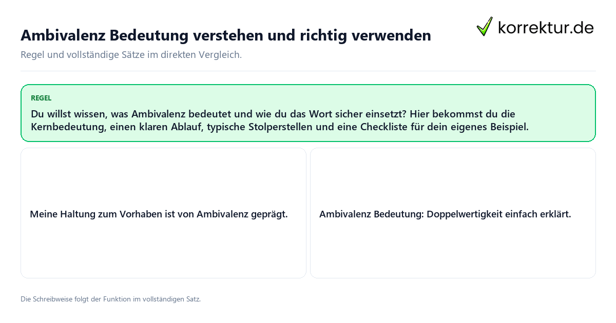 Konkrete Regel und vollständige Beispielsätze zu Ambivalenz Bedeutung verstehen und richtig