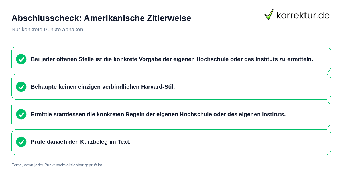 Konkreter Abschlusscheck zu Amerikanische Zitierweise