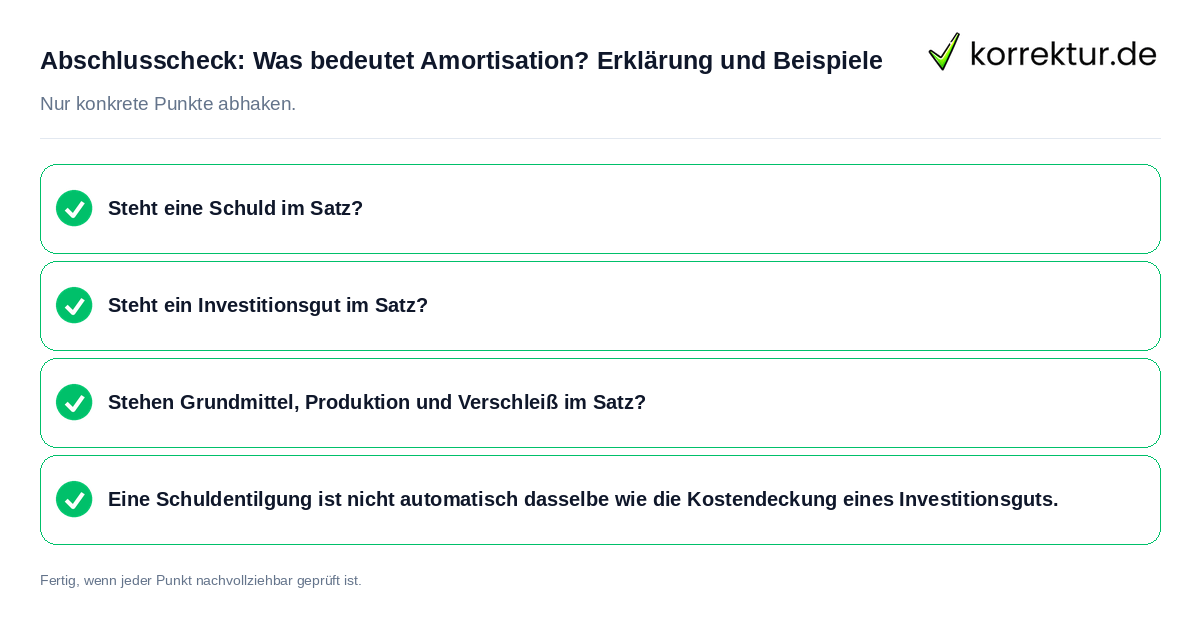 Konkreter Abschlusscheck zu Was bedeutet Amortisation? Erklärung und Beispiele