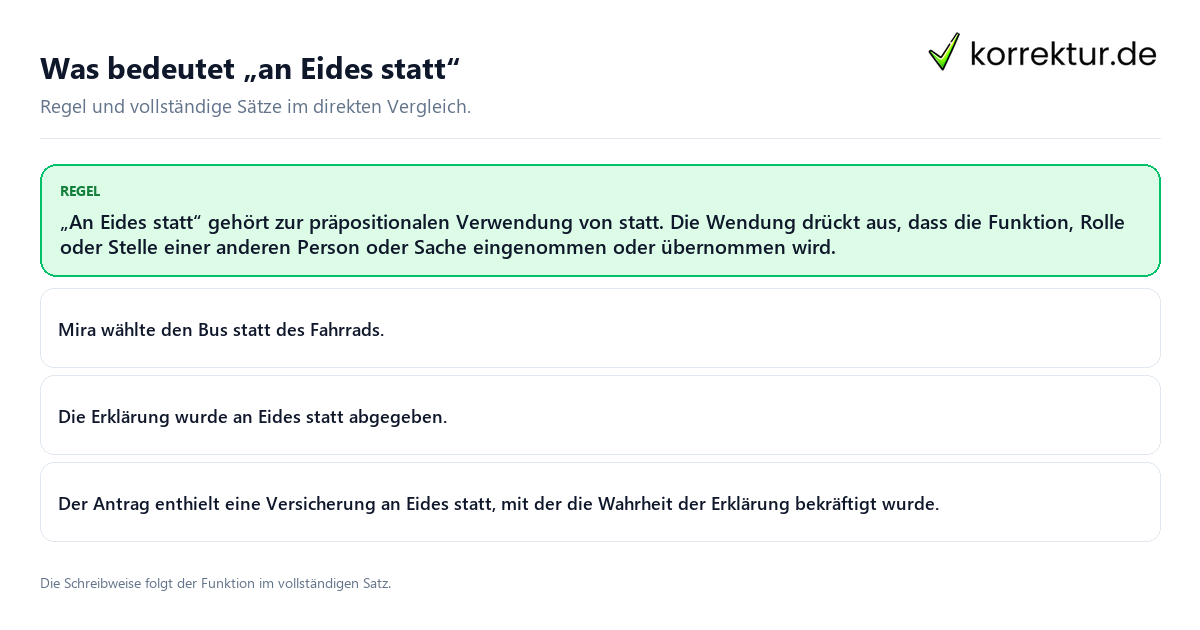 Was bedeutet „an Eides statt“ Konkrete Regel und vollständige Beispielsätze zu Was bedeutet „an Eides statt“