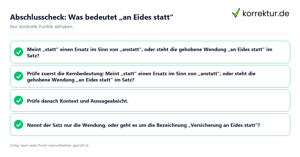 Abschlusscheck: Was bedeutet „an Eides statt“ Konkreter Abschlusscheck zu Was bedeutet „an Eides statt“