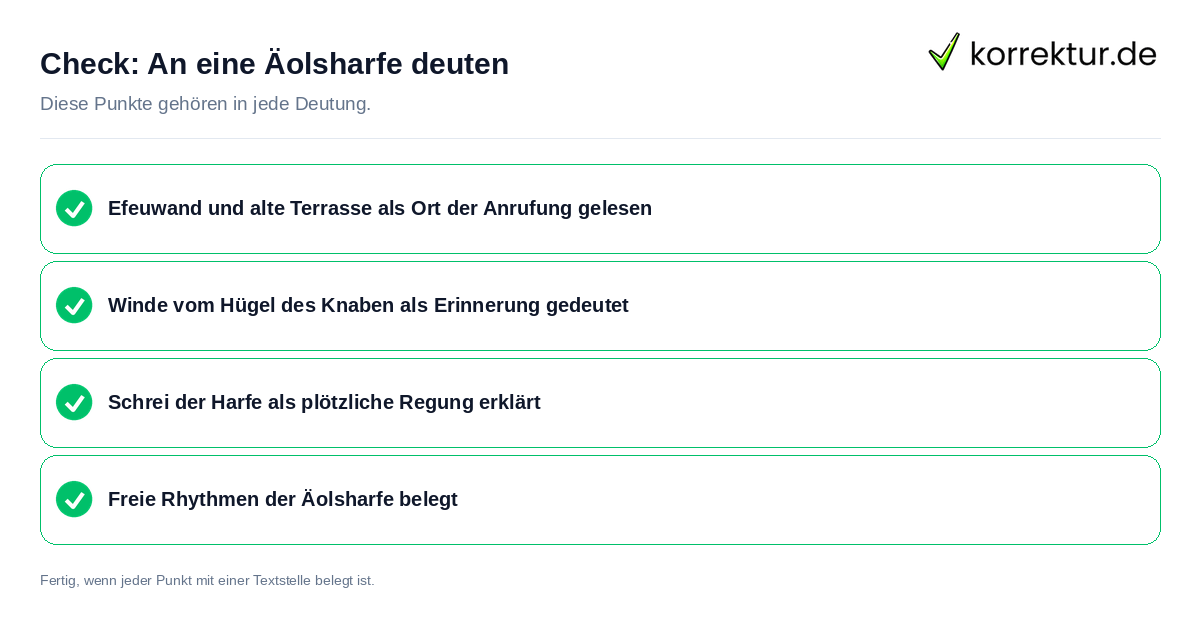 Check: An eine Äolsharfe deuten An eine Äolsharfe deuten: Prüfliste mit vier Punkten