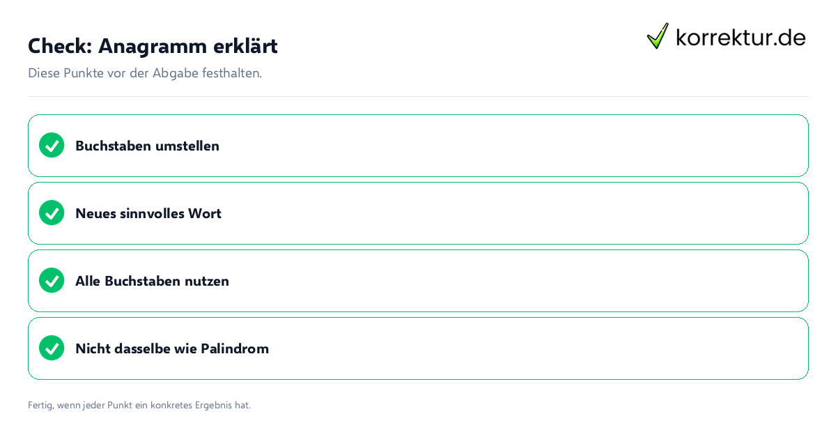 Check: Anagramm erklärt Anagramm erklärt: Prüfliste mit vier Punkten