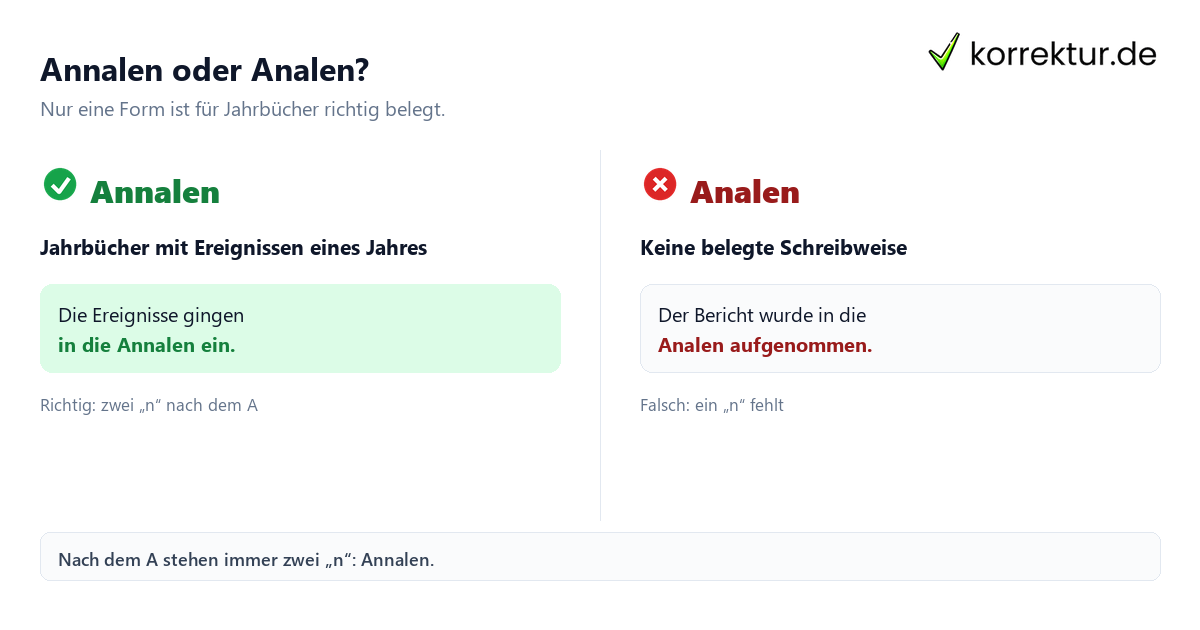 Annalen oder Analen? Annalen ist die richtige Schreibweise im direkten Vergleich