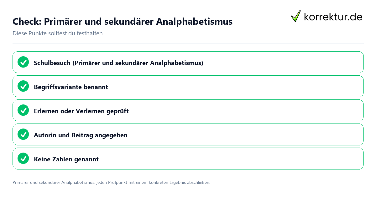 Check: Primärer und sekundärer Analphabetismus Primärer und sekundärer Analphabetismus mit einer themenspezifischen Checkliste