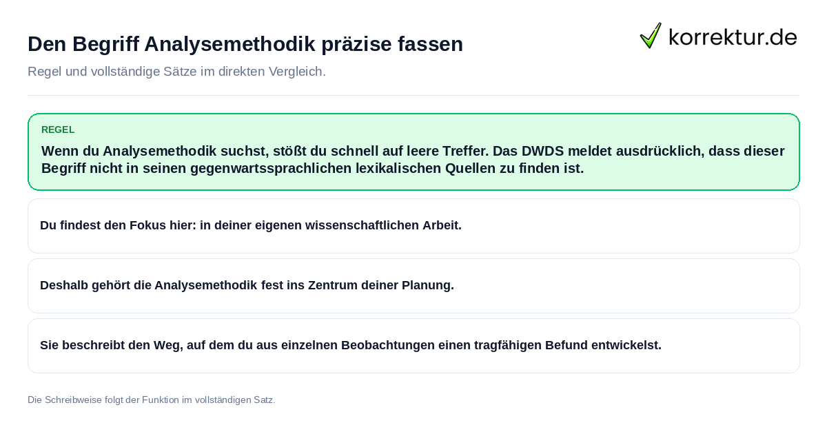 Den Begriff Analysemethodik präzise fassen Konkrete Regel und vollständige Beispielsätze zu Den Begriff Analysemethodik präzise fassen