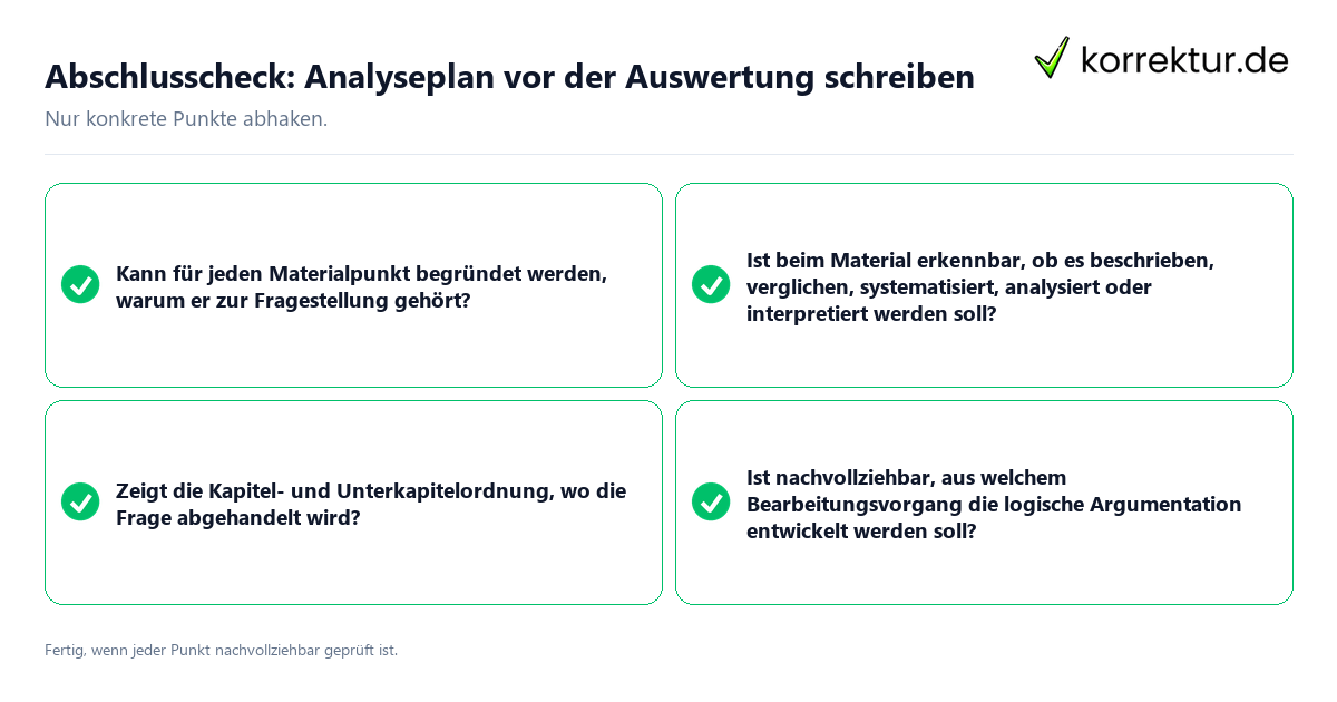 Konkreter Abschlusscheck zu Analyseplan vor der Auswertung schreiben