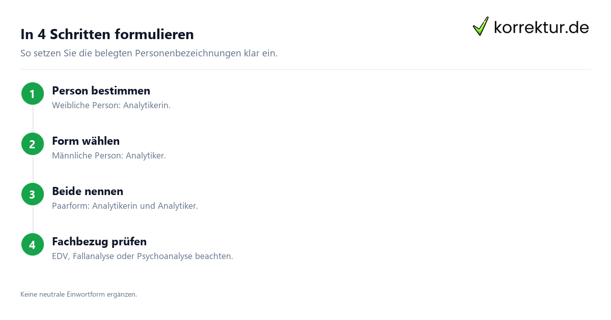 In 4 Schritten formulieren Analytiker und Analytikerin passend verwenden, Anleitung