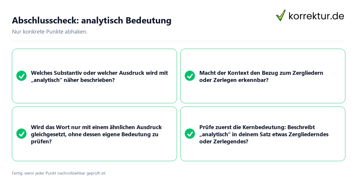 Konkreter Abschlusscheck zu analytisch Bedeutung