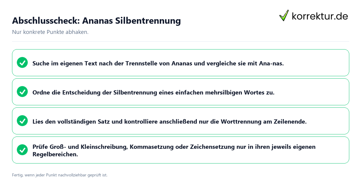 Abschlusscheck: Ananas Silbentrennung Konkreter Abschlusscheck zu Ananas Silbentrennung