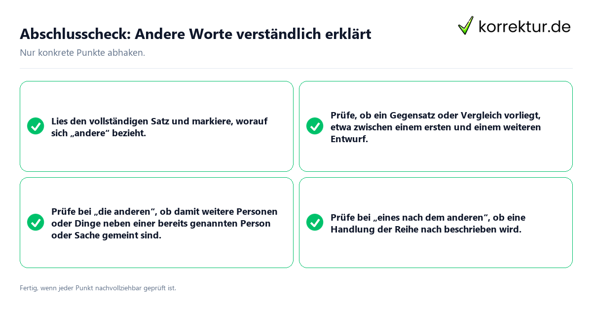 Konkreter Abschlusscheck zu Andere Worte verständlich erklärt