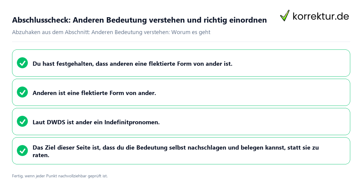 Konkreter Abschlusscheck zu Anderen Bedeutung verstehen und richtig einordnen