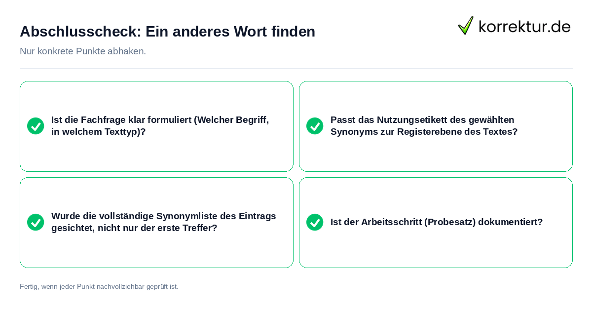 Konkreter Abschlusscheck zu Ein anderes Wort finden