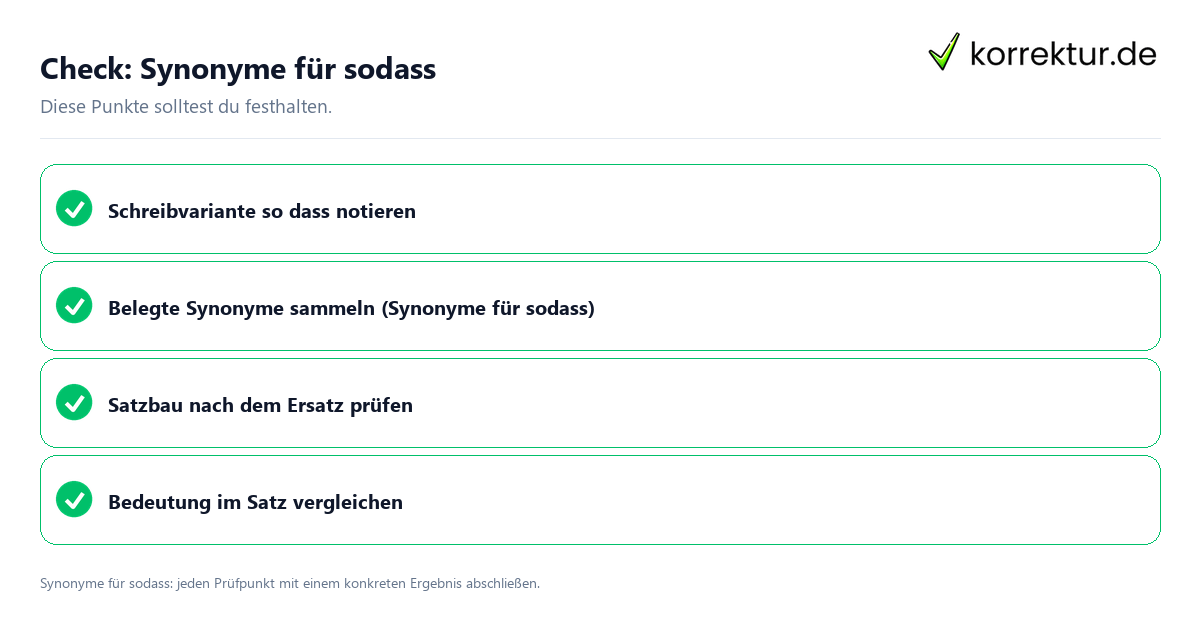 Check: Synonyme für sodass Synonyme für sodass mit einer themenspezifischen Checkliste