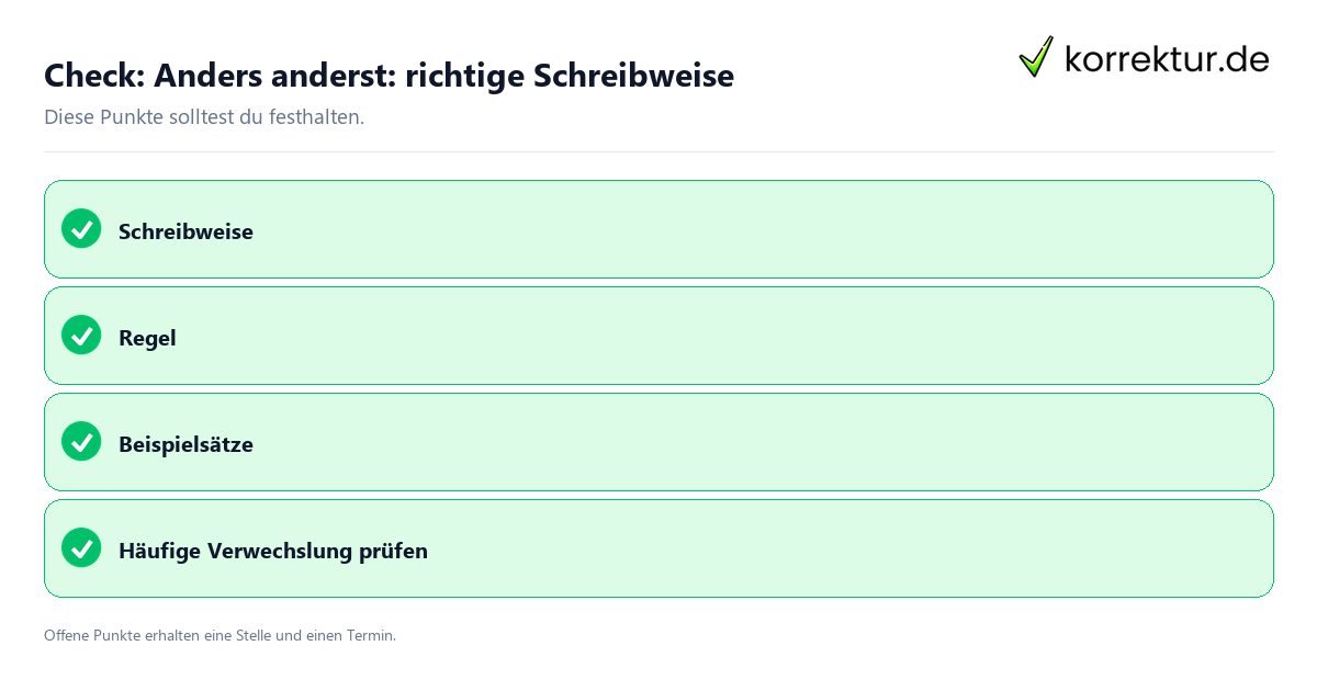 Anders anderst: richtige Schreibweise mit Checkliste für Unterlagen und nächste Schritte