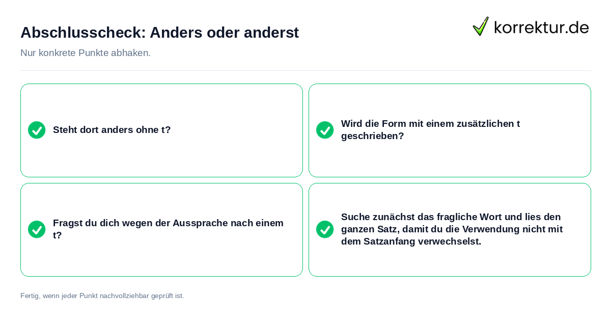 Konkreter Abschlusscheck zu Anders oder anderst