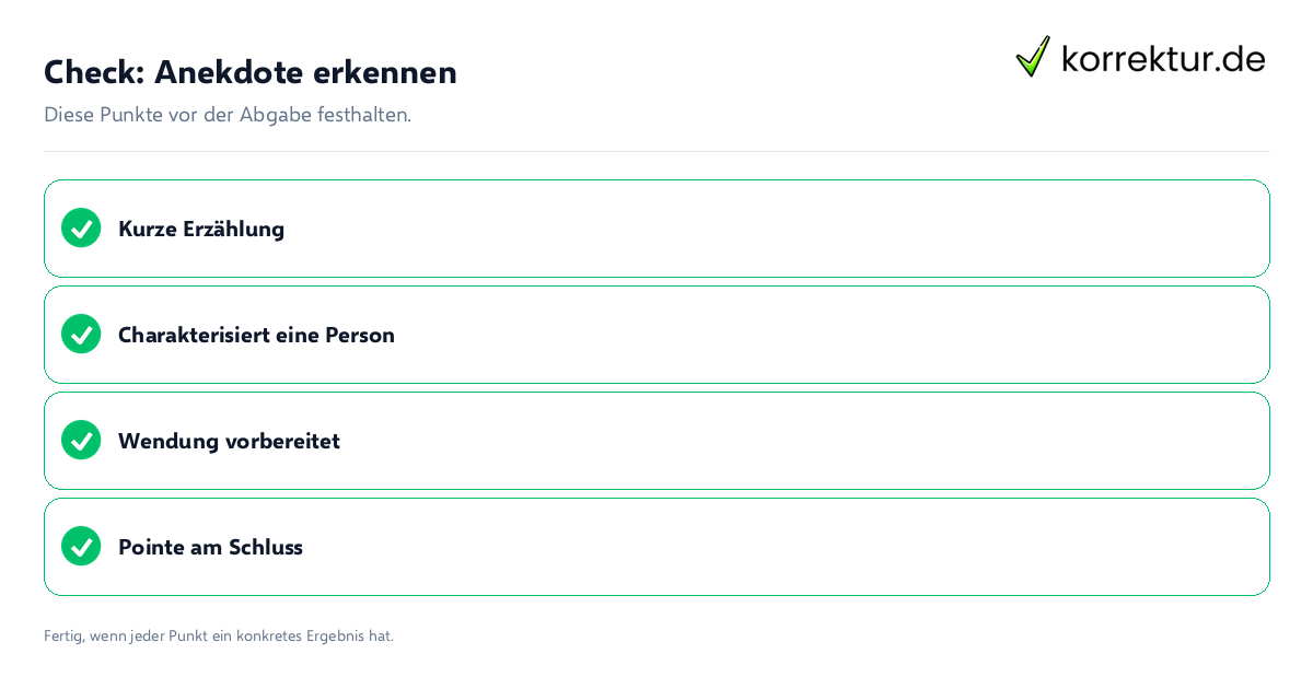 Check: Anekdote erkennen Anekdote erkennen: Prüfliste mit vier Punkten