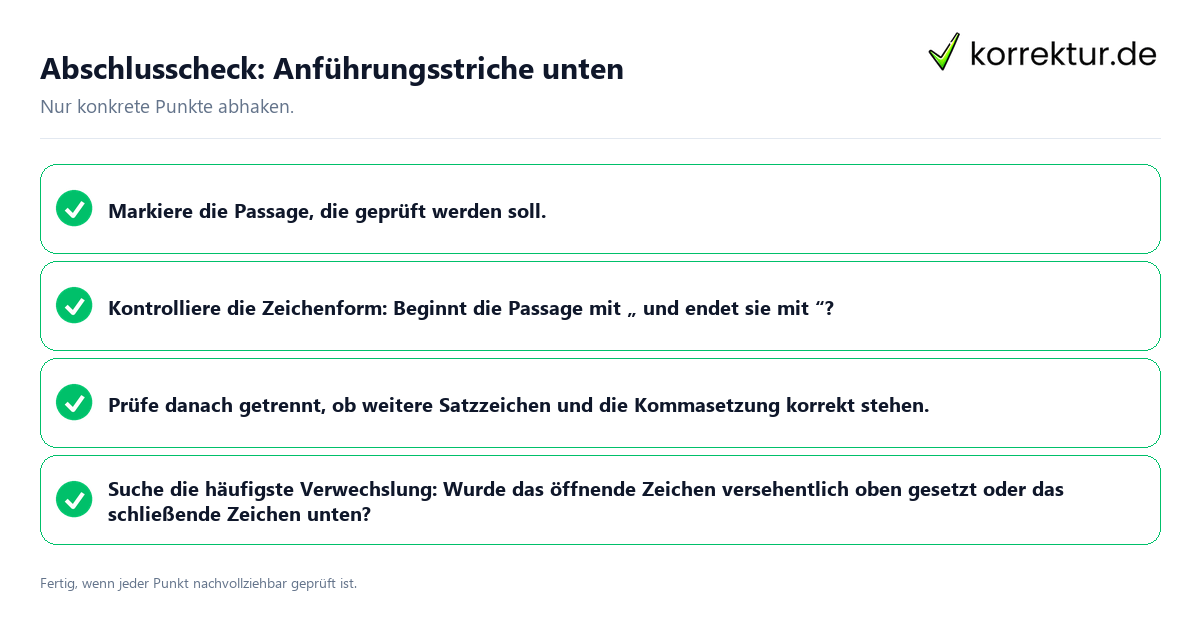 Konkreter Abschlusscheck zu Anführungsstriche unten