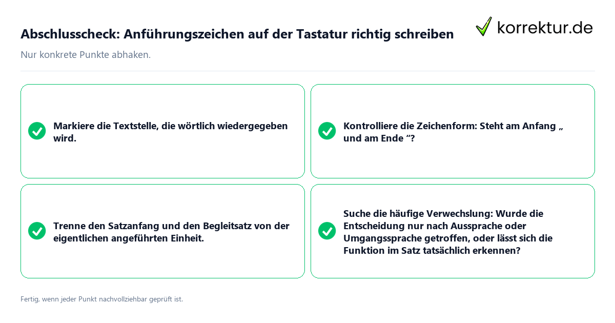 Konkreter Abschlusscheck zu Anführungszeichen auf der Tastatur richtig schreiben