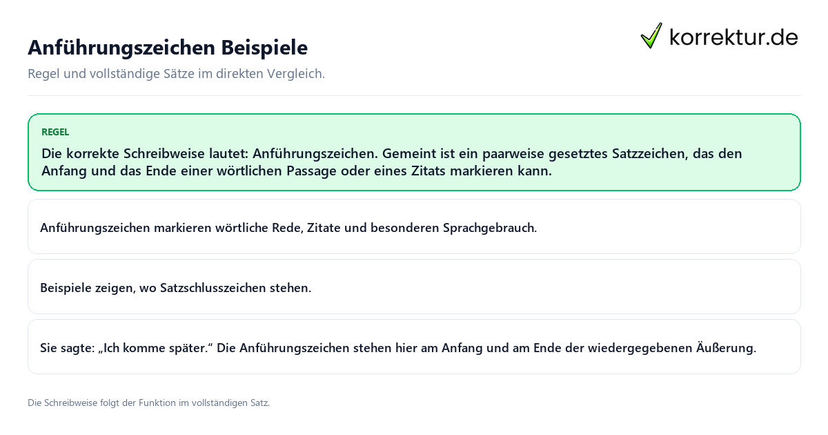 Konkrete Regel und vollständige Beispielsätze zu Anführungszeichen Beispiele