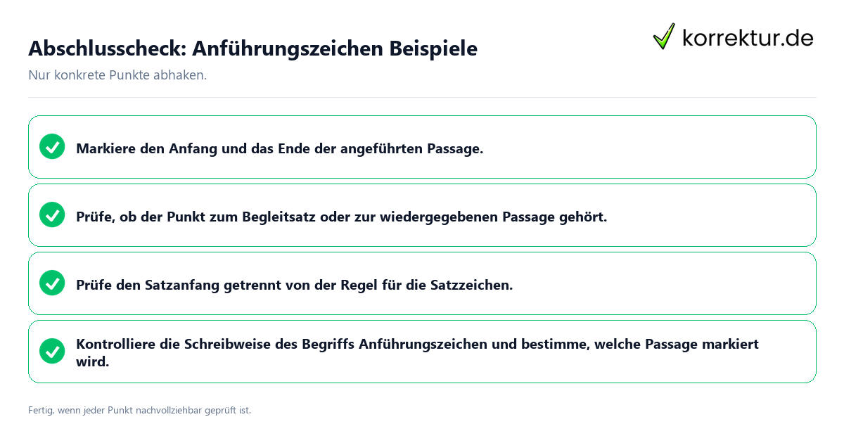 Konkreter Abschlusscheck zu Anführungszeichen Beispiele