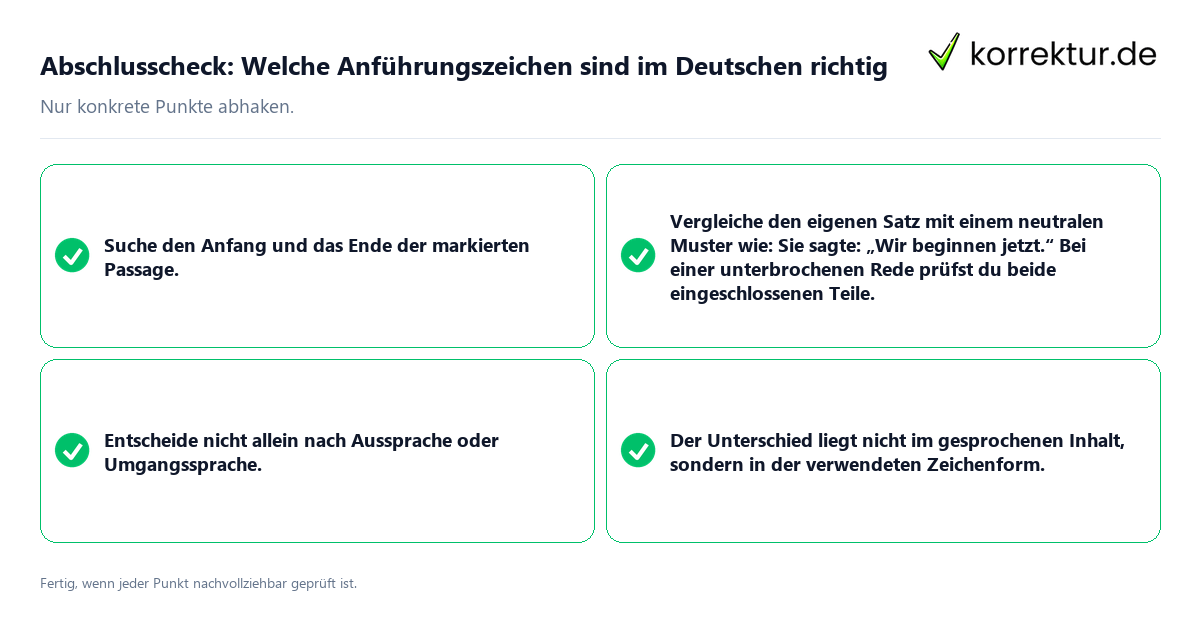 Konkreter Abschlusscheck zu Welche Anführungszeichen sind im Deutschen richtig
