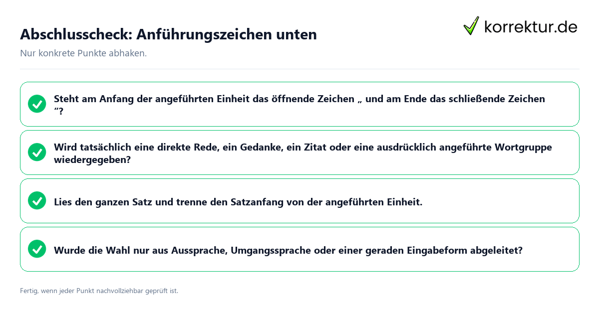 Konkreter Abschlusscheck zu Anführungszeichen unten