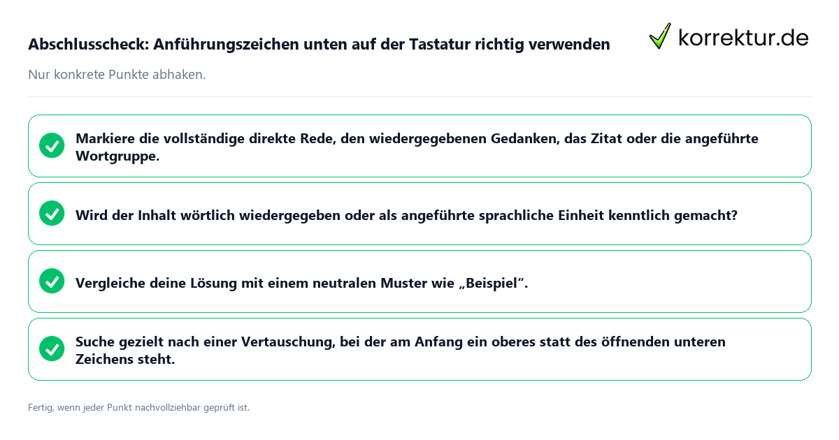 Konkreter Abschlusscheck zu Anführungszeichen unten auf der Tastatur richtig verwenden