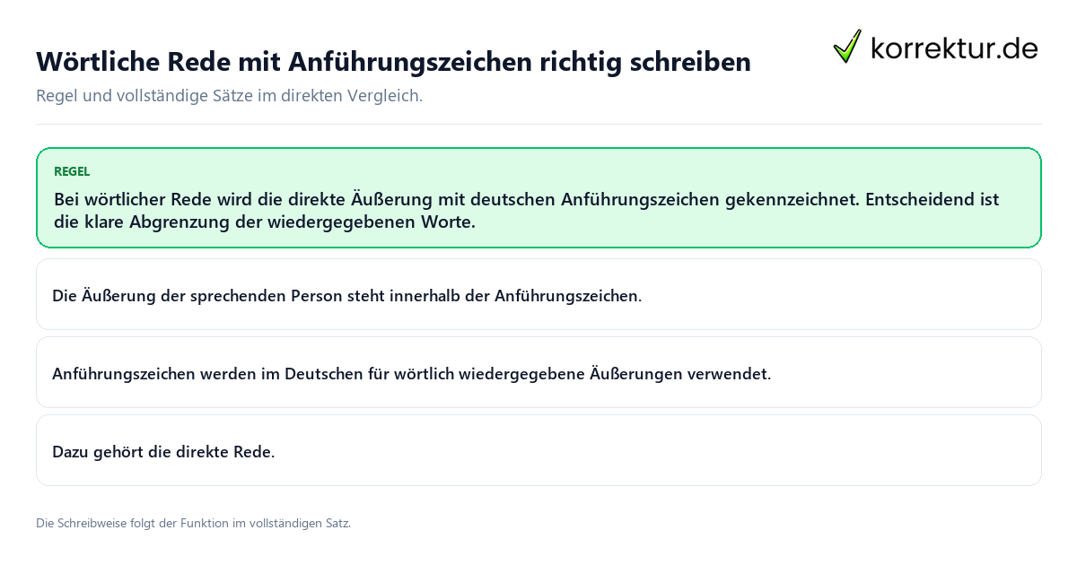 Konkrete Regel und vollständige Beispielsätze zu Wörtliche Rede mit Anführungszeichen richtig schreiben