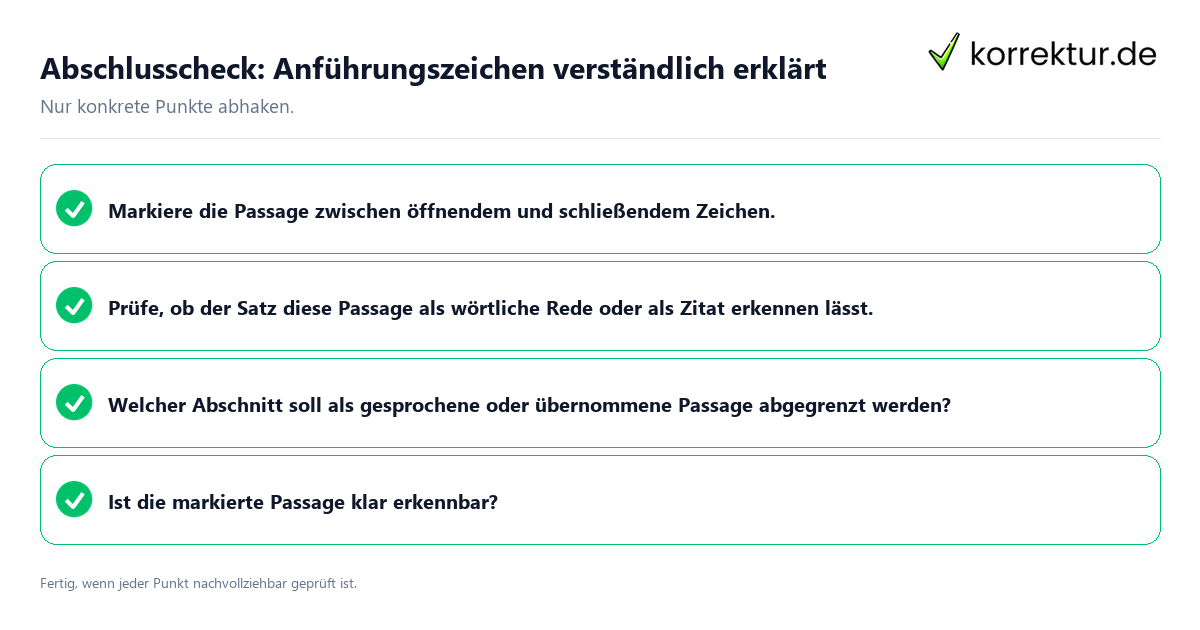 Konkreter Abschlusscheck zu Anführungszeichen verständlich erklärt